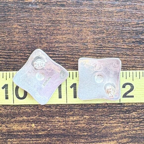 VTG Sterling Silver 925 Textured Sun Design Stud Earrings Size 1" Length - Picture 9 of 10